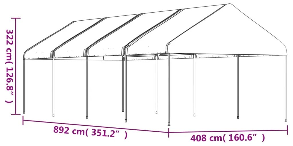 Fehér polietilén pavilon tetővel 8,92 x 4,08 x 3,22 m