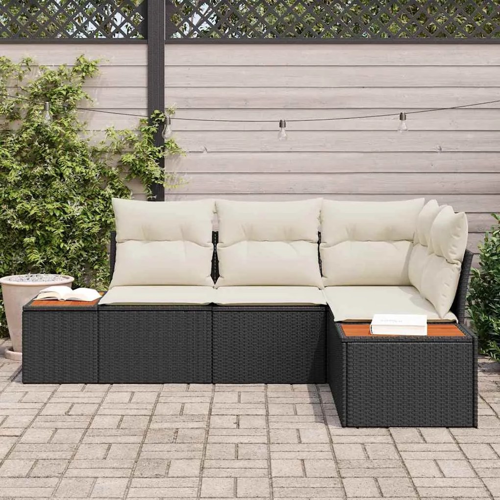 Kerti Kanapé Szett 4 pcs Fekete és krémszínű 209 x 154 x 85 cm