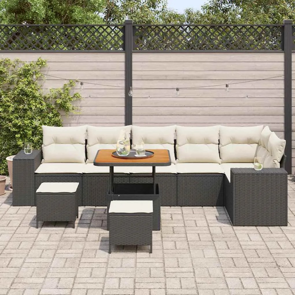 Kerti Kanapé Szett 9 pcs Fekete és Krém 80 x 80 x 71 cm