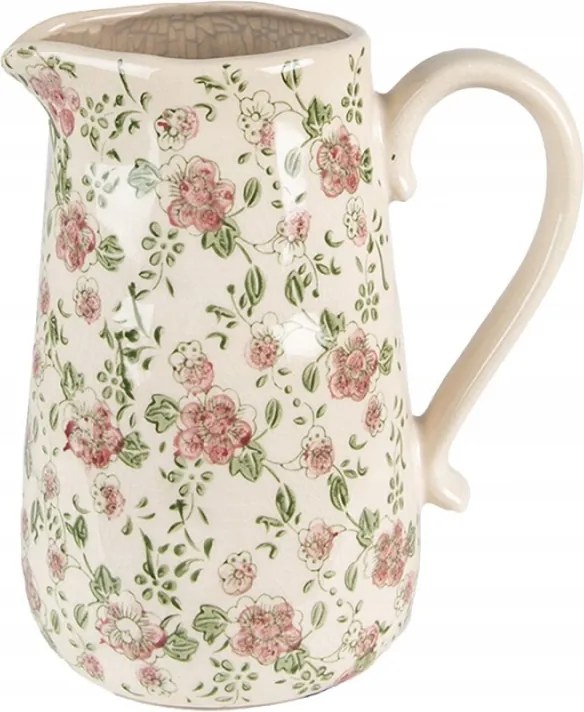 Kerámia dekorációs kancsó rózsaszín virágokkal Lys L 20x14x23 cm
