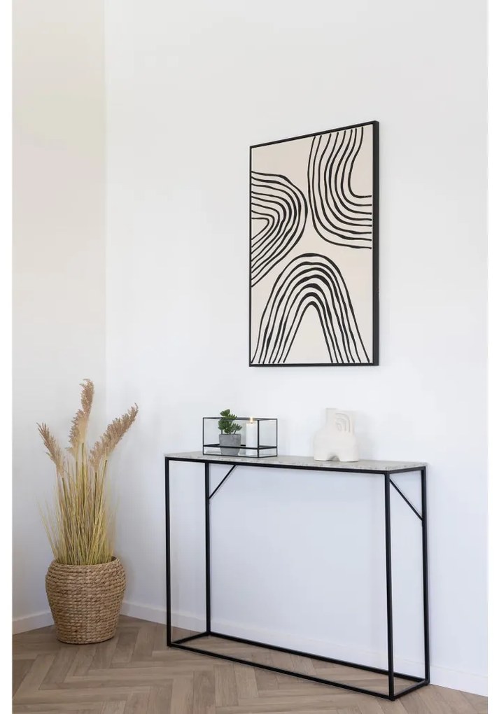 Vita Konzolasztal, 1 polc, travertin hatású, fekete váz 110x26x80 cm