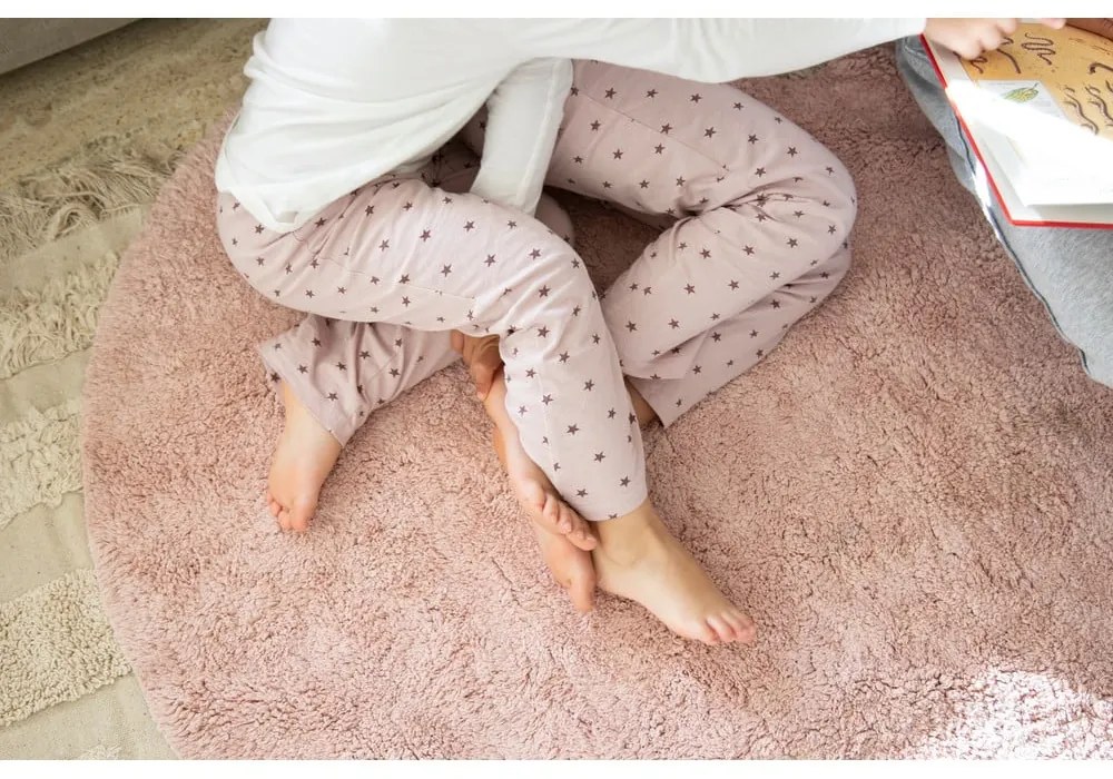 Rózsaszín mosható kézi szövésű pamut gyerek szőnyeg 160x180 cm Puffy Love – Lorena Canals