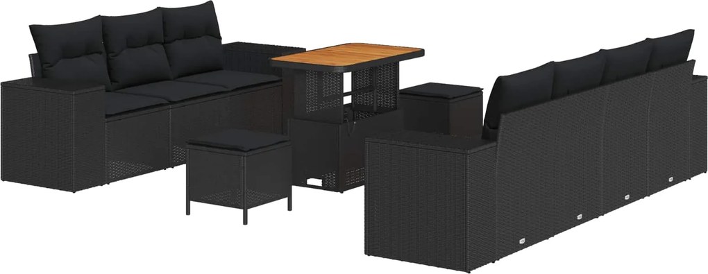 vidaXL Kerti Kanapé Szett 10 pcs Fekete polirattan