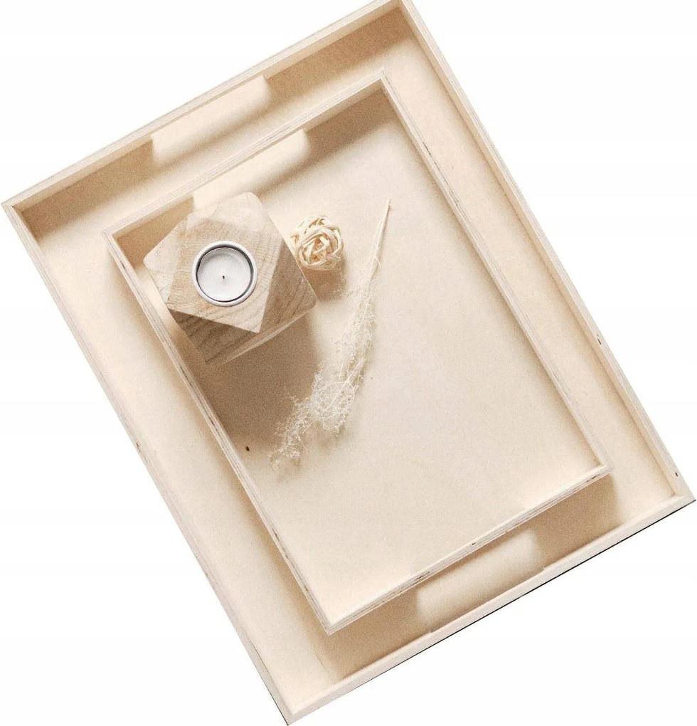 Fa Tálca fogantyúkkal 2 db természetes világos