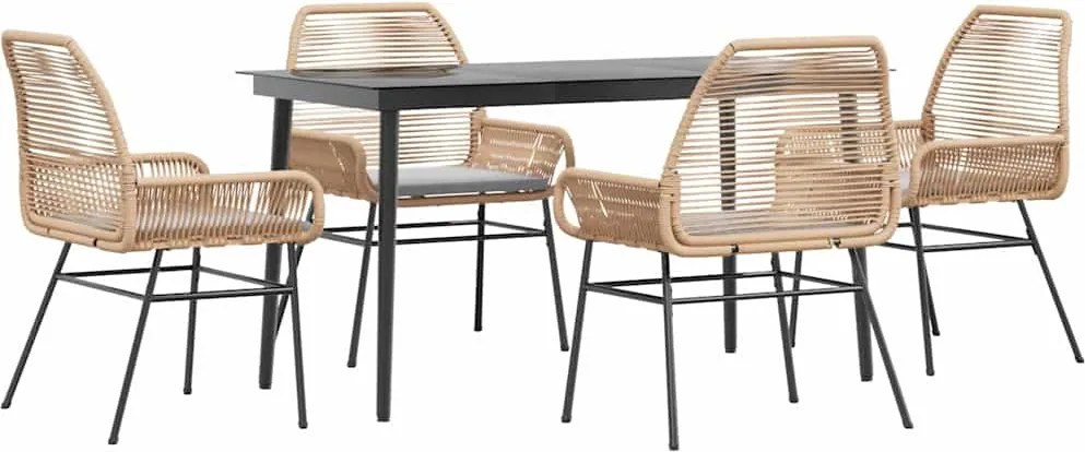 vidaXL 5 észes barna polyrattan üveg kerti étkezőgarnitúra párnával