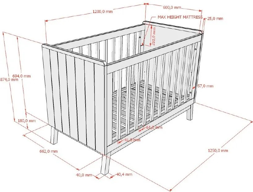 Bézs borovi fenyő babaágy állítható magassággal 60x120 cm Sezane – Vipack