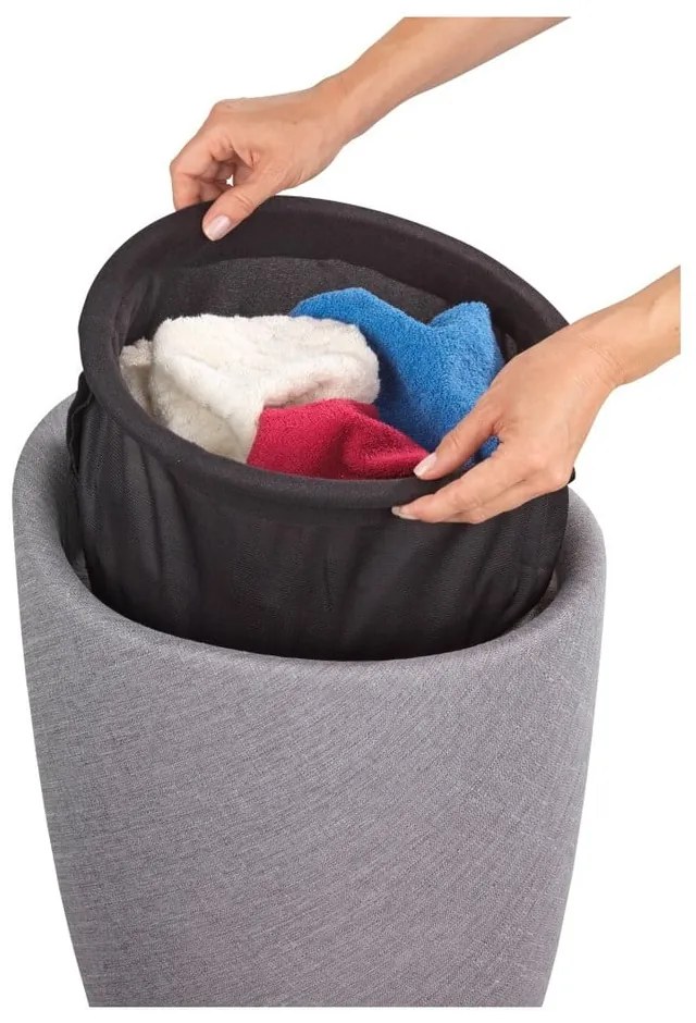 Linen Look világosszürke szennyestartó kosár és ülőke egyben, 20 l - Wenko