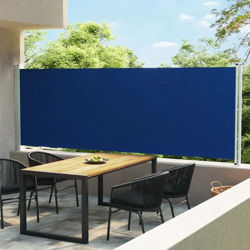 kék behúzható oldalsó terasz-napellenző 600 x 160 cm