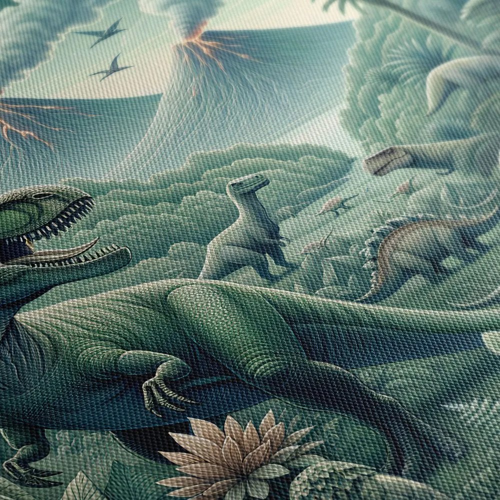 Kép dinoszauruszok vulkános őserdőben