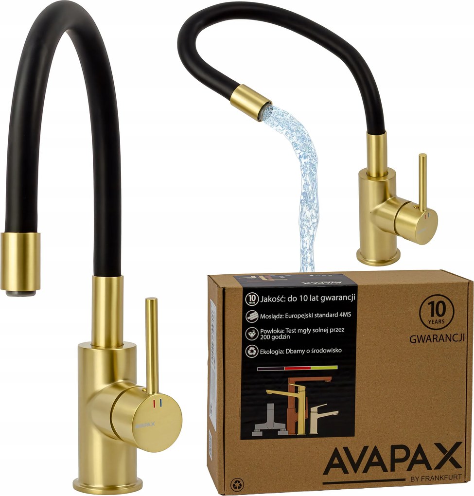 Konyhai csaptelep flexibilis kifolyócső Flex fekete-arany Álló csaptelep magas