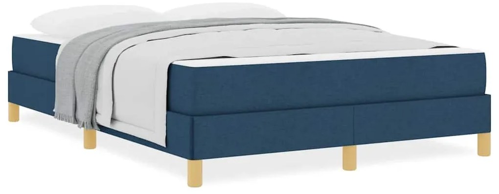 Boxrugós ágy Kék és Barna 160 x 200 cm Textil és mérnöki fa