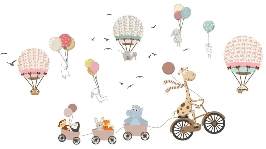 Animals and Hot Air Balloons in the Clouds gyerek falmatrica, 90 x 60 cm - Ambiance
