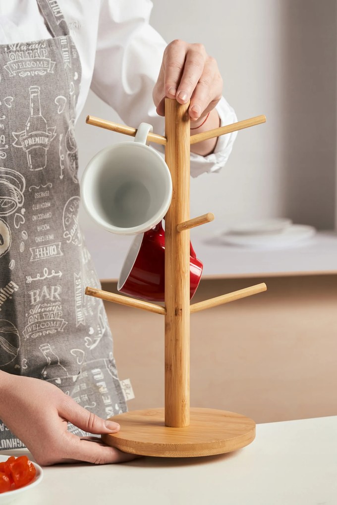 Fa Pohártartó Állvány 6 Bögre Fa állvány