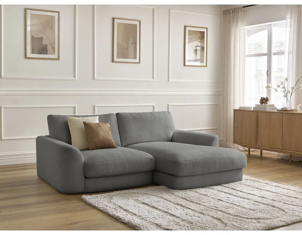 Sötétszürke buklé sarokkanapé (jobb oldali-heverő résszel) Leonore – Bobochic Paris