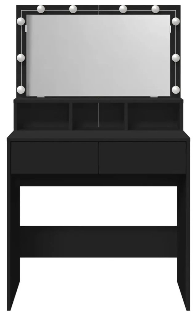 fekete fésülködőasztal LED-del 80 x 41 x 134,5 cm