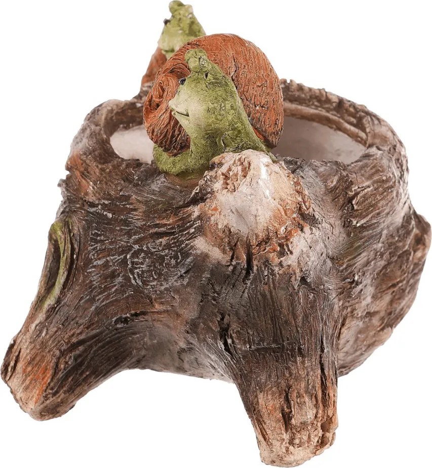 Csigák fatönkön virágtartó, magnézium