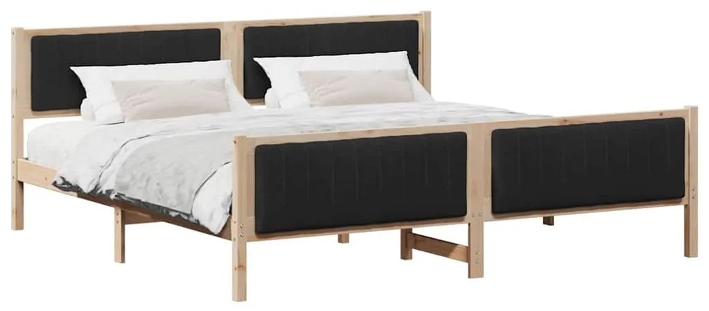 Ágykeret fejtámlával Barna és fekete 200 x 200 cm Tömör fenyőfa