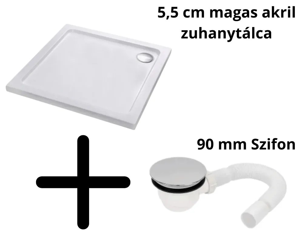 Stuxi Nizza Black 80x80 cm szögletes két tolóajtós zuhanykabin 6 mm vízlepergető biztonsági üveggel, fekete elemekkel, 190 cm magas, zuhanytálcával és szifonnal