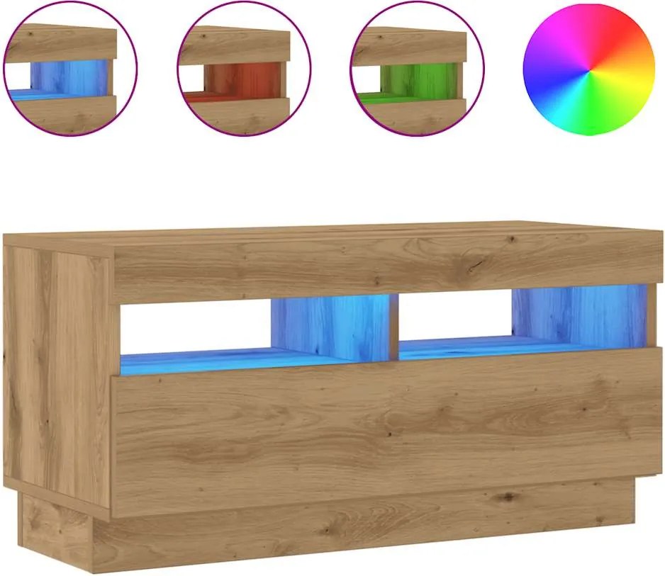 vidaXL kézműves tölgyszínű szerelt fa TV-szekrény LED-ekkel 80x35x40cm