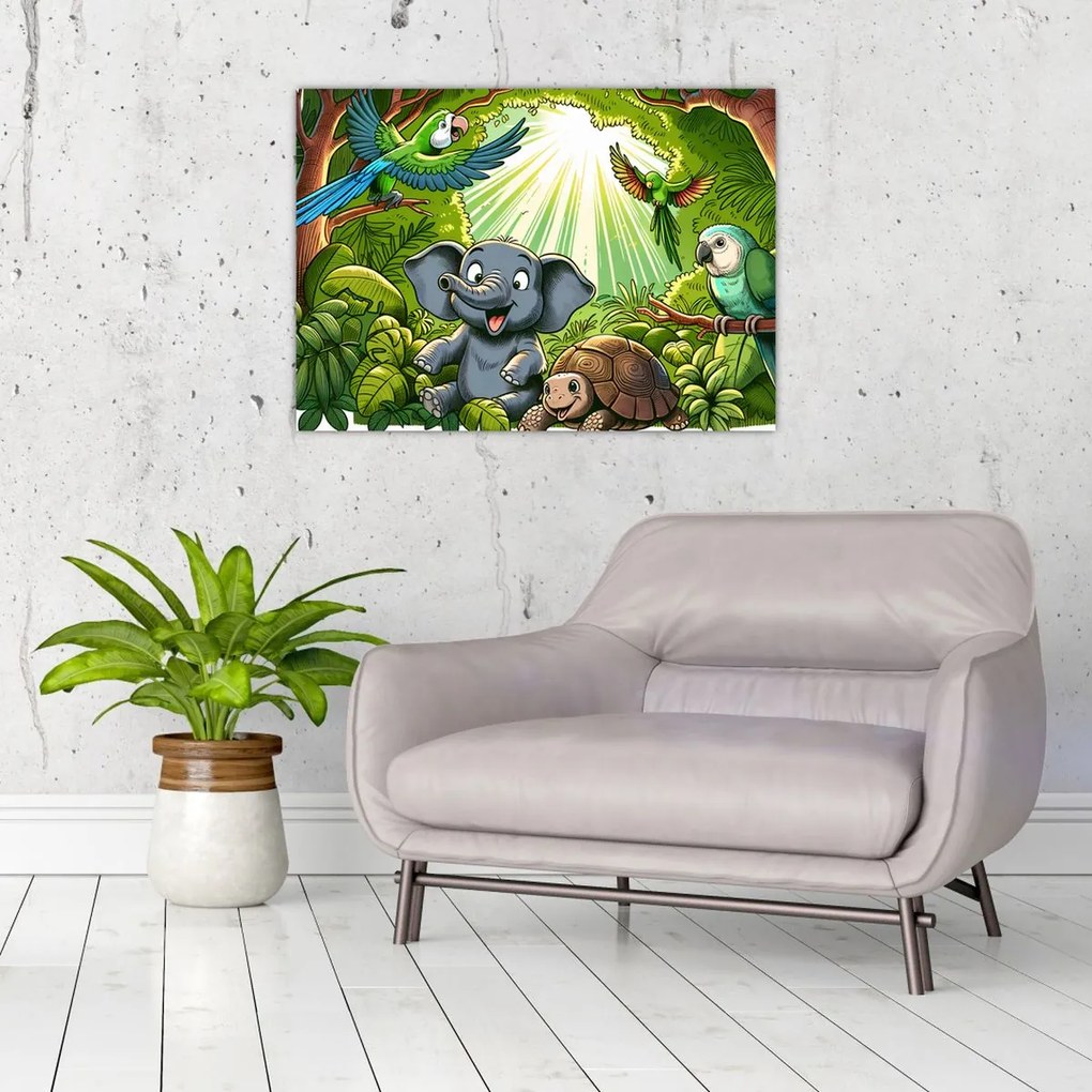 Üveg kép - Vidám állatkák (70x50 cm)