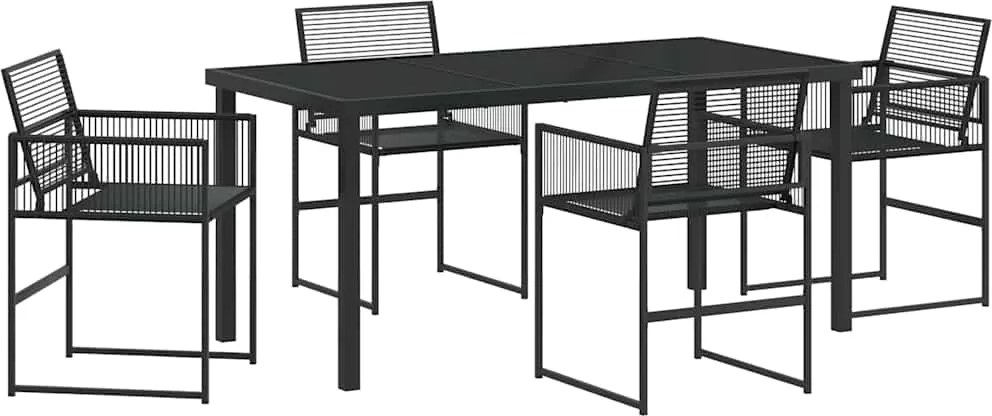 vidaXL Kert étkező szett 5 pcs Fekete Porszórt acél