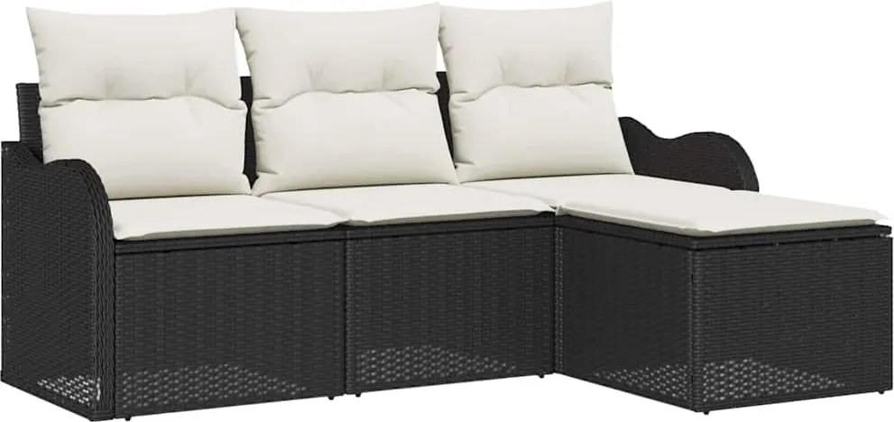 vidaXL Kerti Kanapé Szett párnával 4 pcs Fekete Poli rattan