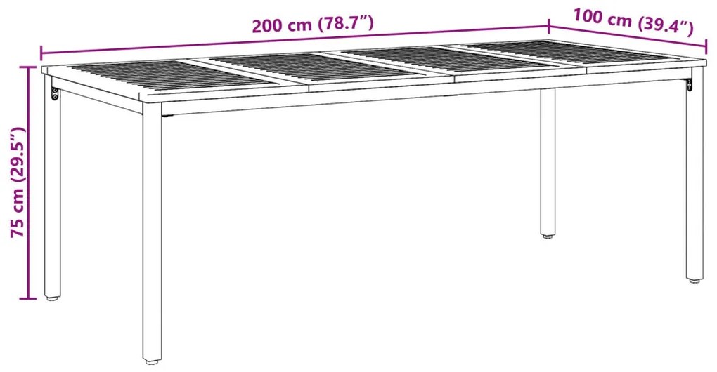 Kertasztal 200x90x75 cm Tömör Akácfa és Fém