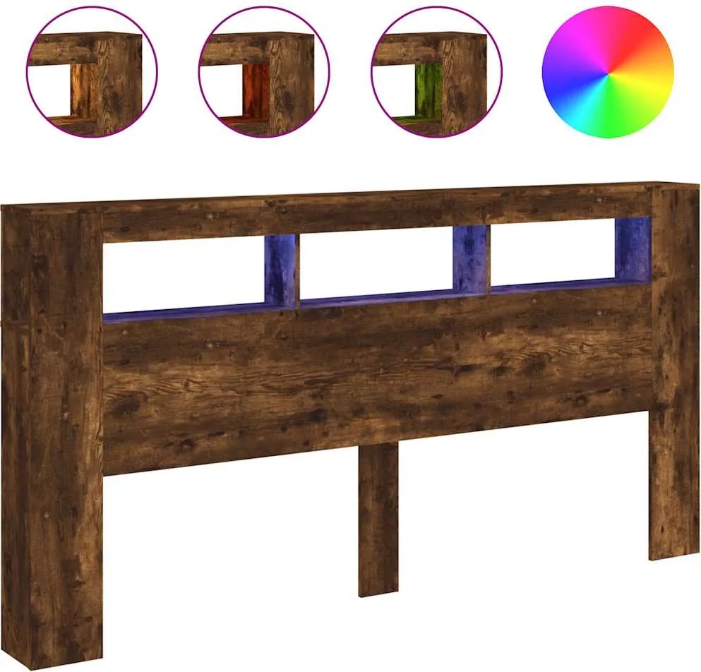 vidaXL füstös tölgy színű szerelt fa LED-es fejtámla 200x18,5x103,5 cm