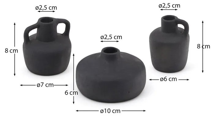 Fekete terrakotta váza készlet 3 db-os (magasság 6 cm) Sofra – Kave Home