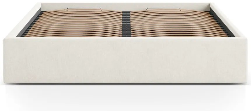 Krémszínű kárpitozott ágyneműtartós-ágytámla nélkül franciaágy ágyráccsal 200x200 cm Susan – Micadoni