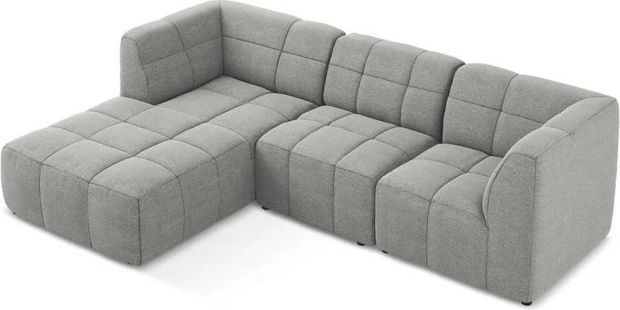 Szürke buklé sarokkanapé (bal oldali-heverő résszel) Aloha – Makamii
