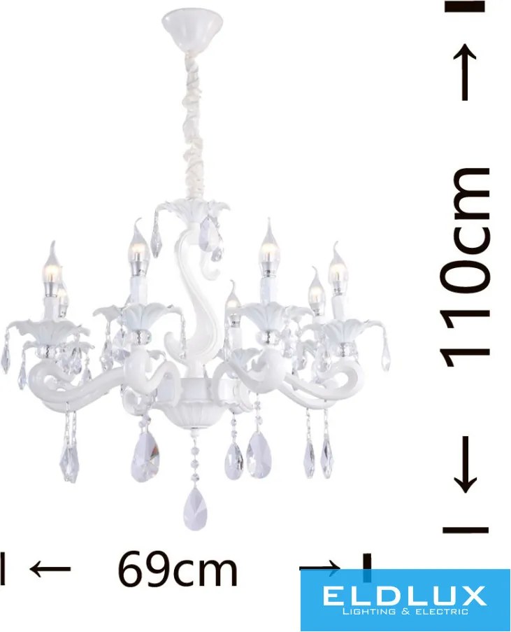 UNIVERSO Csillár 8 karos 8xE14 Max.40W D69x110cm fehér