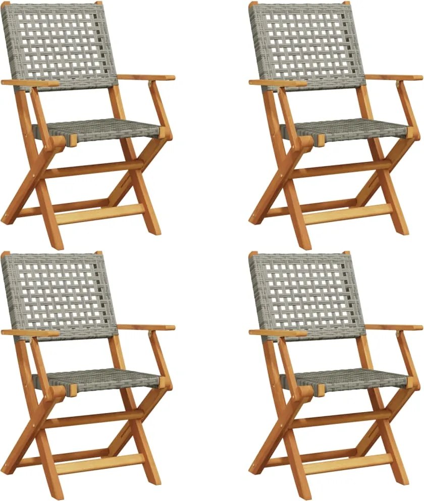 vidaXL 4 db szürke polyrattan és tömör fa összecsukható kerti szék