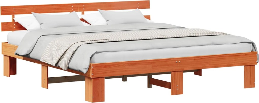 vidaXL Ágykeret fejtámlával Faggyú barna 180 x 200 cm Tömör fenyőfa