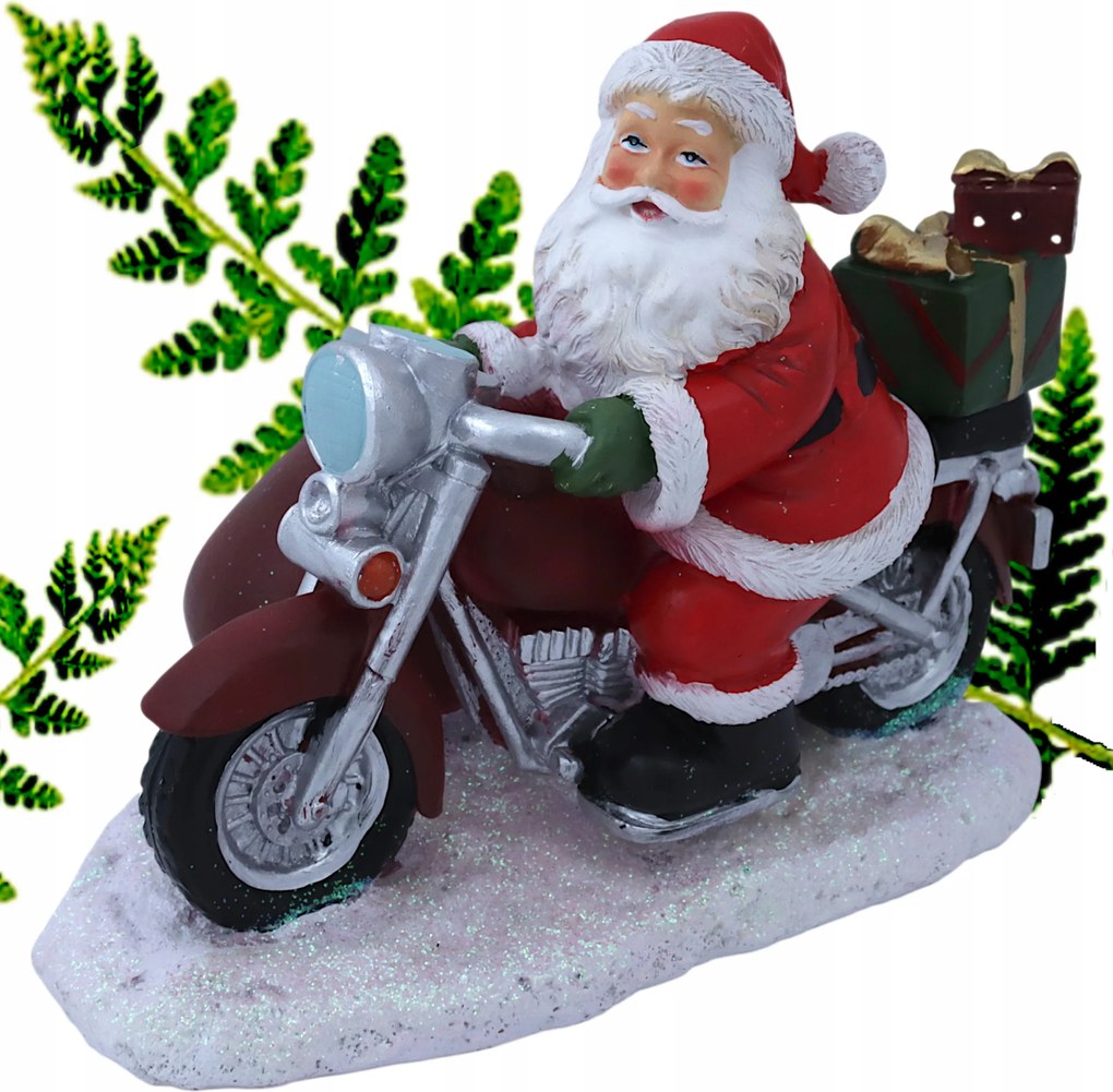 Mikulás Karácsonyi figura Motorkerékpáron Ajándékokkal 9F3226A 23x16x18 cm