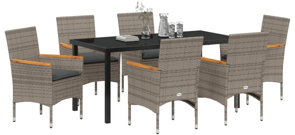 7 Darabos Kerti Étkezőszett Párnás Szürke Poly Rattan