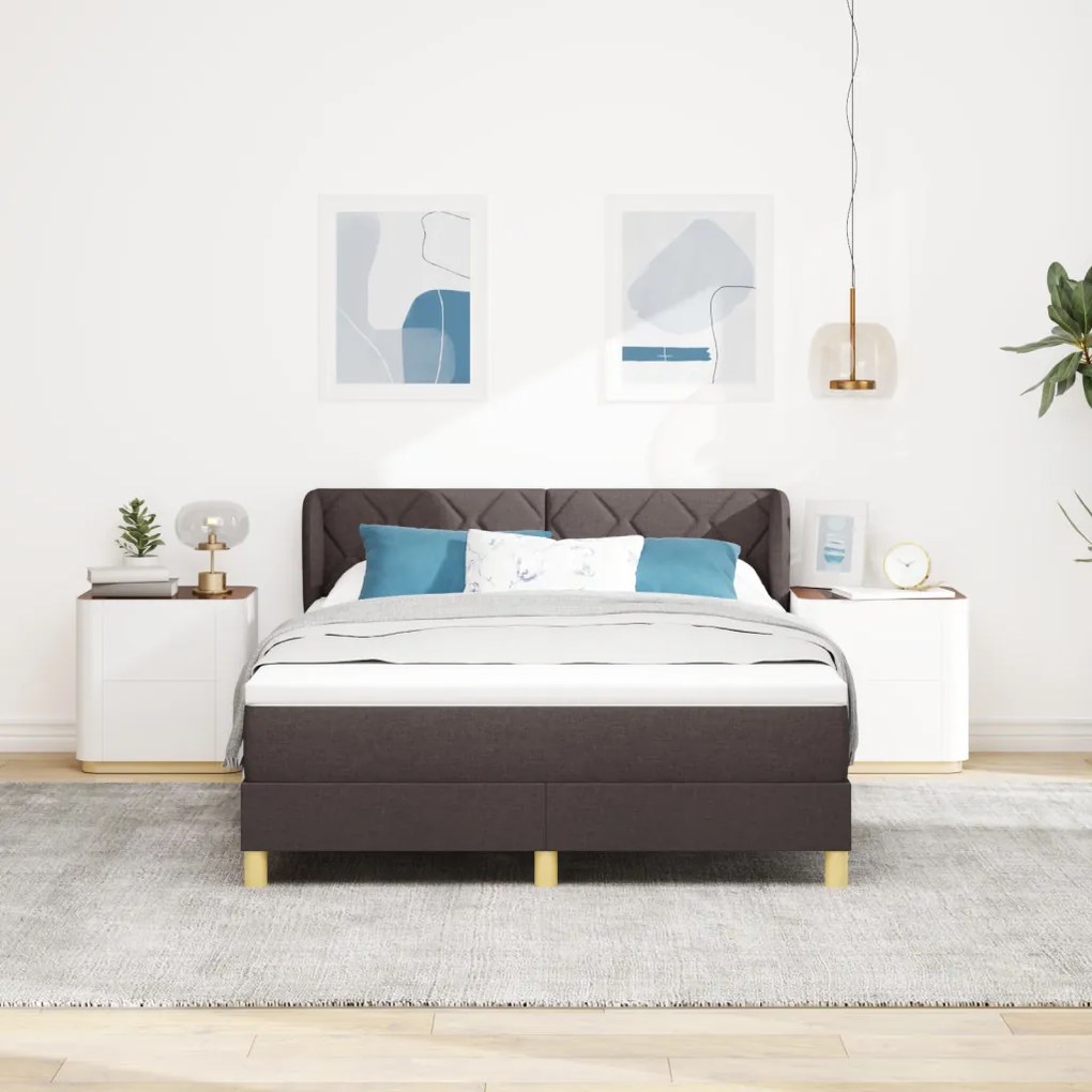 Boxspring Ágy Matrac Nélkül, Sötétbarna, 140x200 cm, Szövet