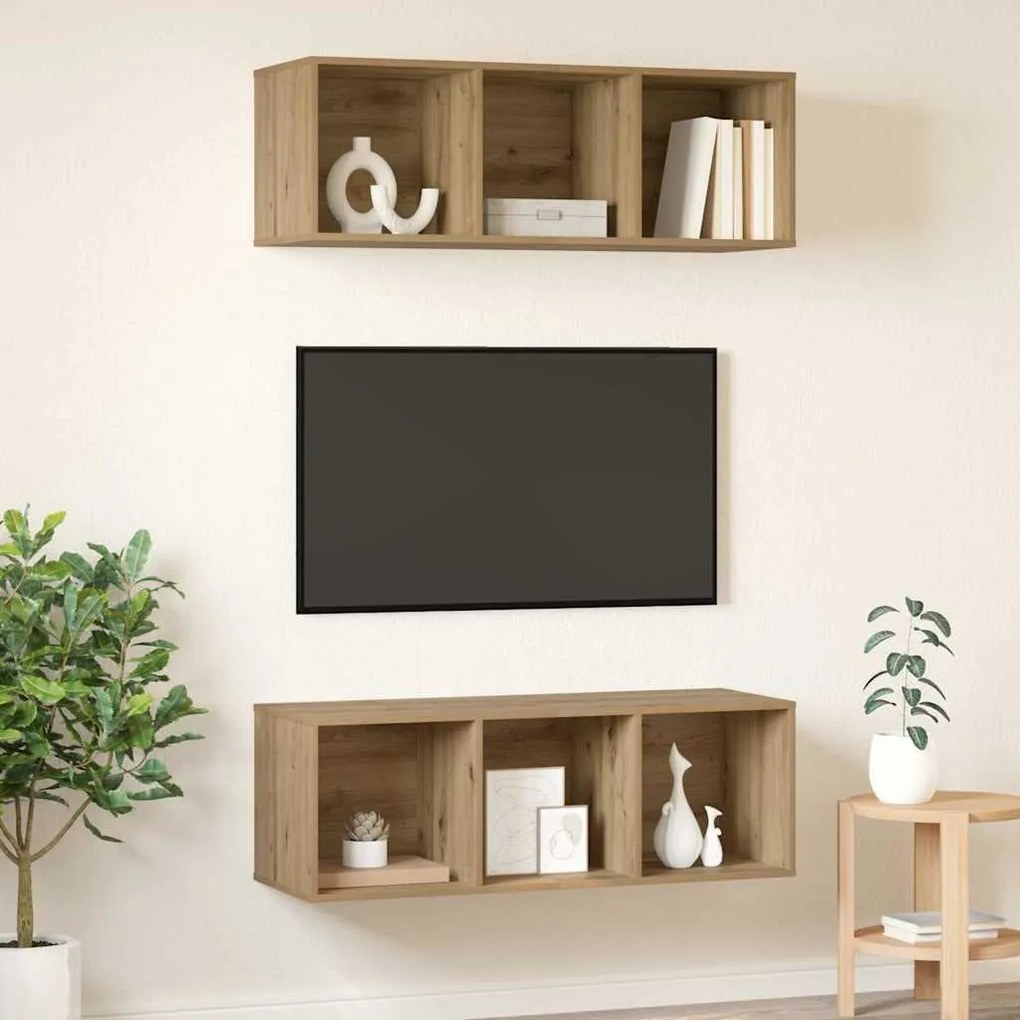 Fali TV szekrények 2 pcs kézműves tölgy 37 x 37 x 107 cm