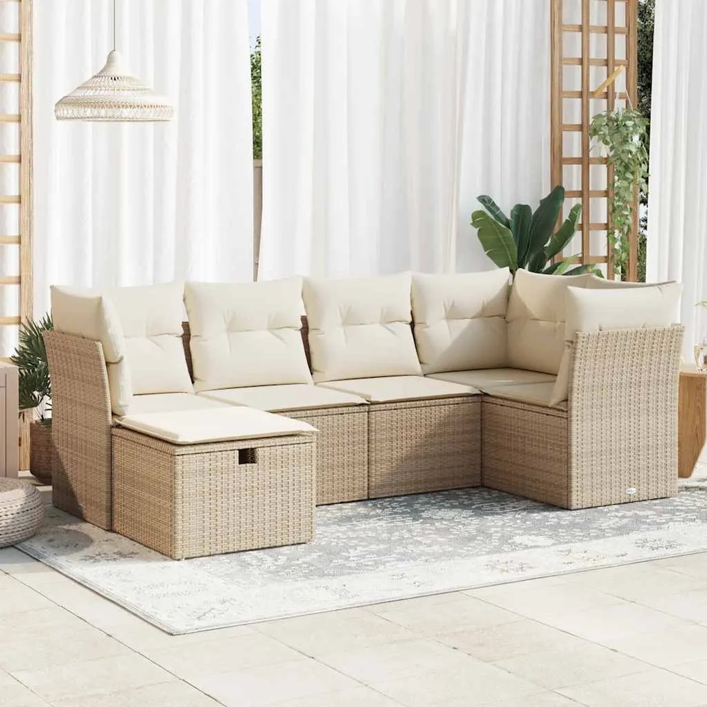vidaXL 6 részes bézs polyrattan kerti ülőgarnitúra párnával