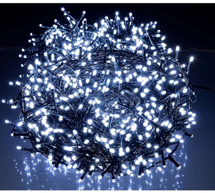 12,4 m-es 960 LED-es sűrű BOA fényfüzér, hálózati adapteres, hideg fehér, 8 világítási mód, időzíthető, IP44