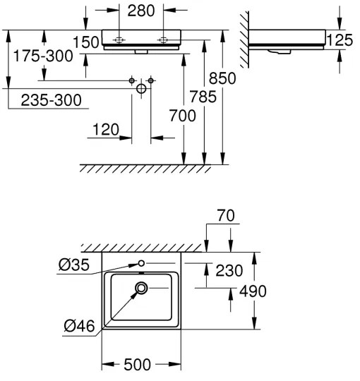 GROHE 3947400H - CUBE CERAMIC mosdó 500 × 490 mm kerámia/fehér