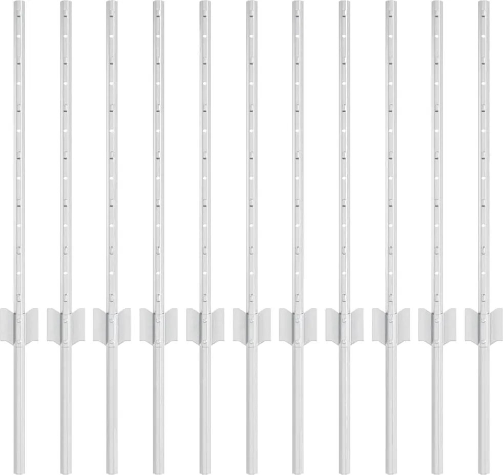vidaXL Kerítésoszlop 11 pcs Ezüst 60 cm Acél