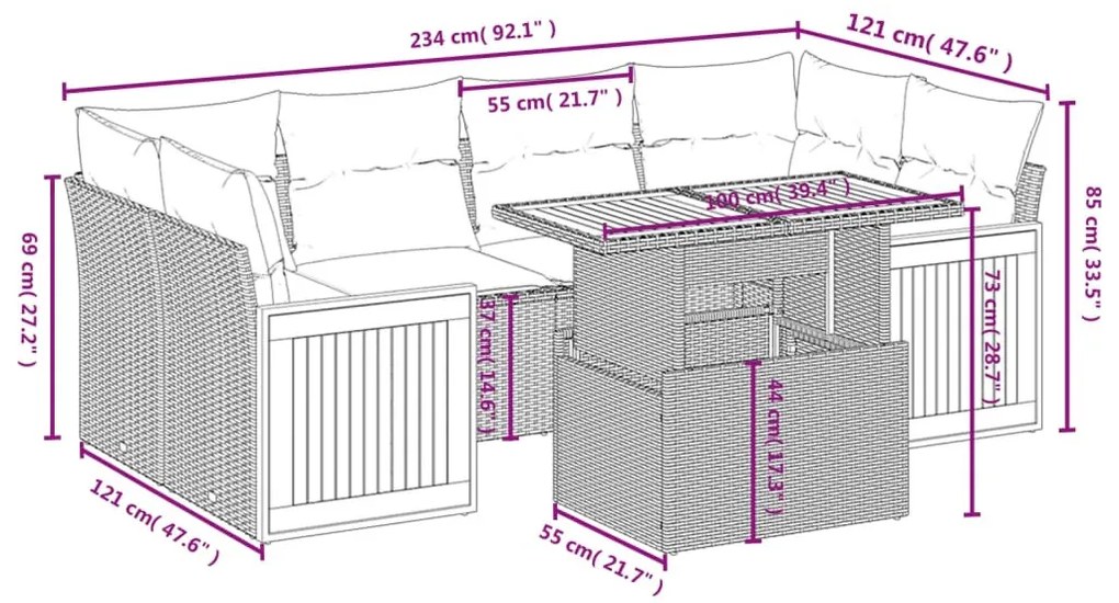 7 részes szürke polyrattan kerti ülőgarnitúra párnákkal