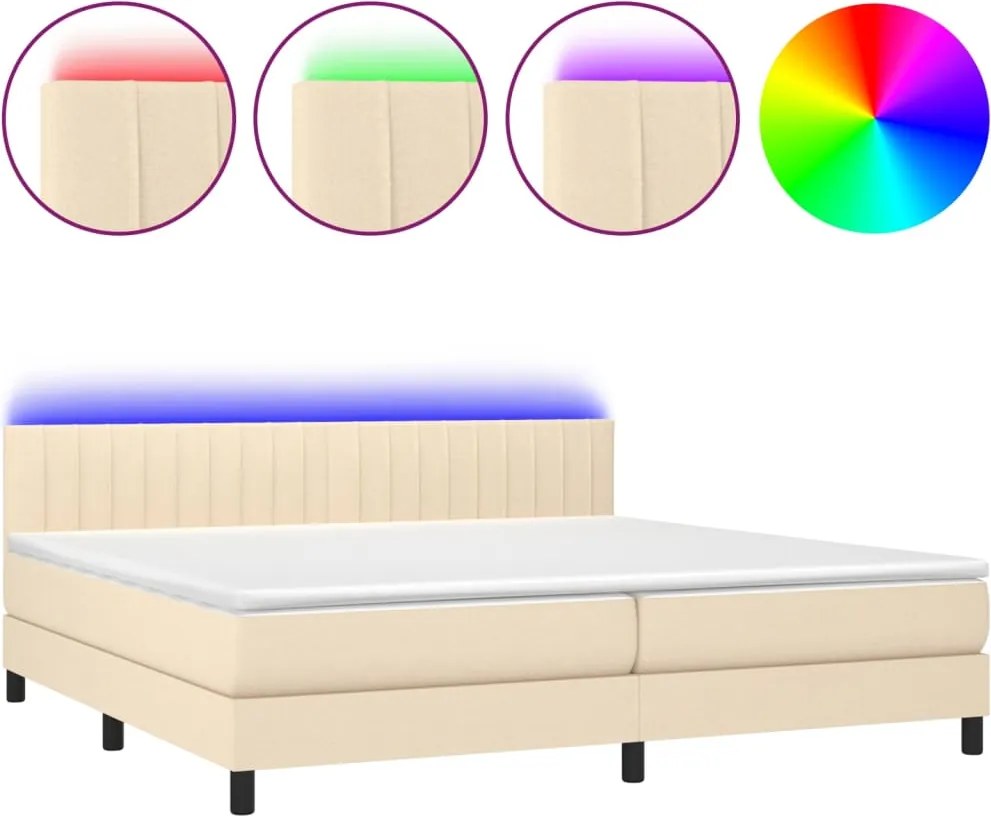 vidaXL krémszínű szövet rugós és LED-es ágy matraccal 200 x 200 cm