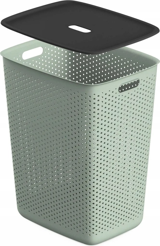 Mosókosár Szennyestartó Kosár Szervező Fedővel Zöld 60L