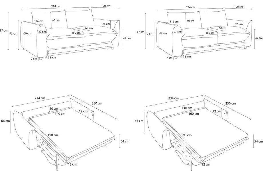 Krémszínű kinyitható kanapé 234 cm Ernest – Bobochic Paris