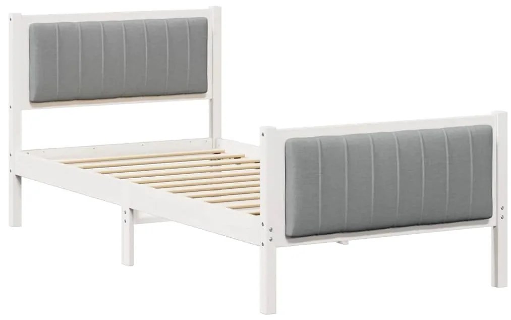 Ágykeret Fehér és világosszürke 90 x 190 cm Tömör fenyőfa