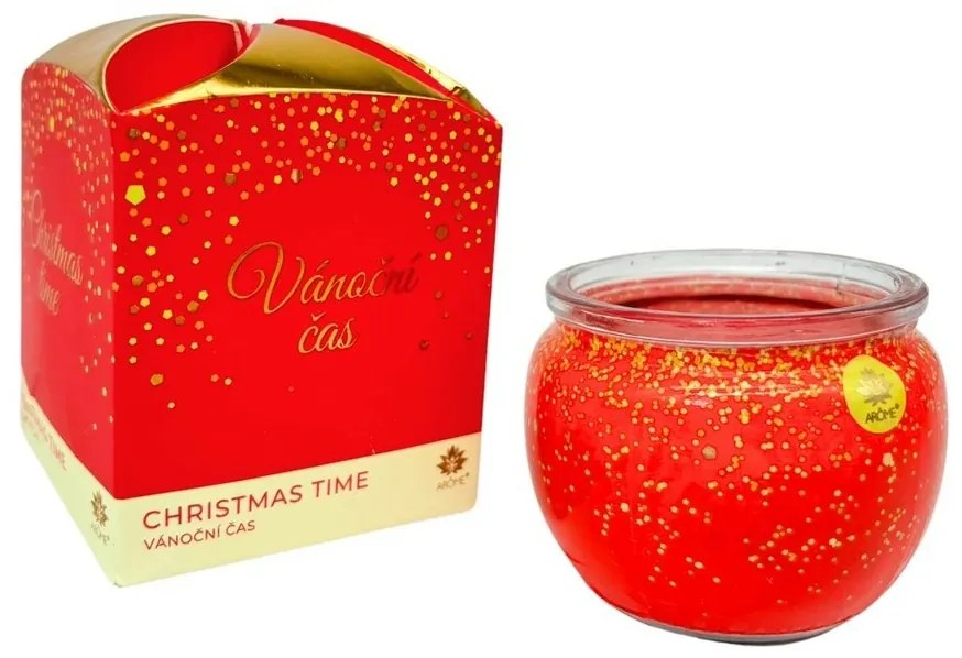 Arome gyertya üvegben és virágos dobozban, Christmas time, 90 g