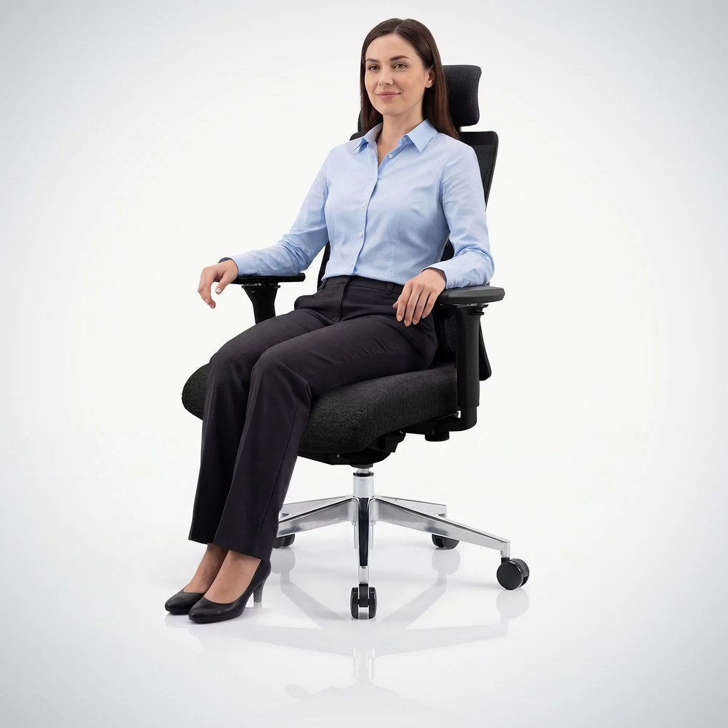 Ergonómikus, forgó irodai szék hálós háttámlával, fekete: VECTOR