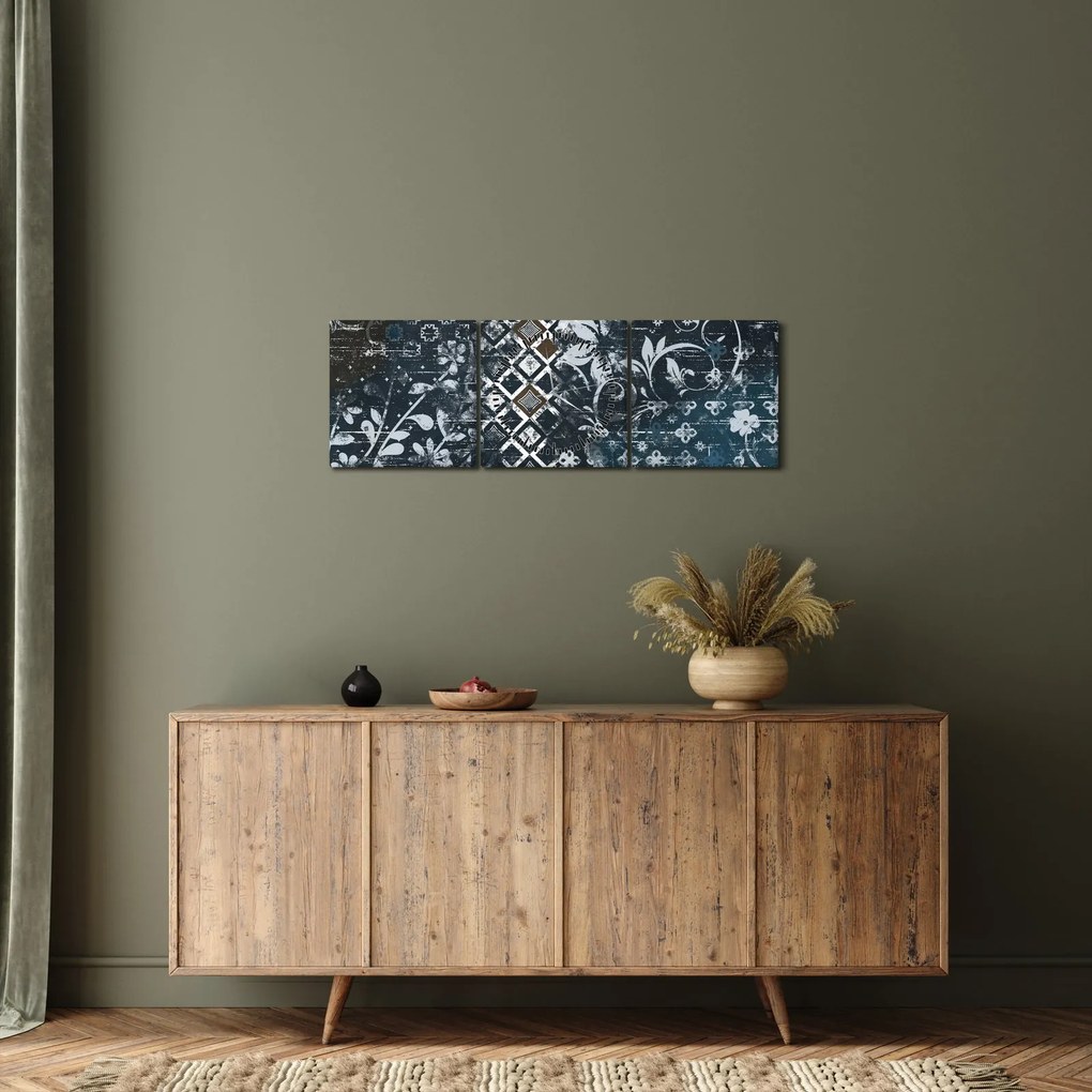 Kép virágos dekorációval (órával) (90x30 cm)